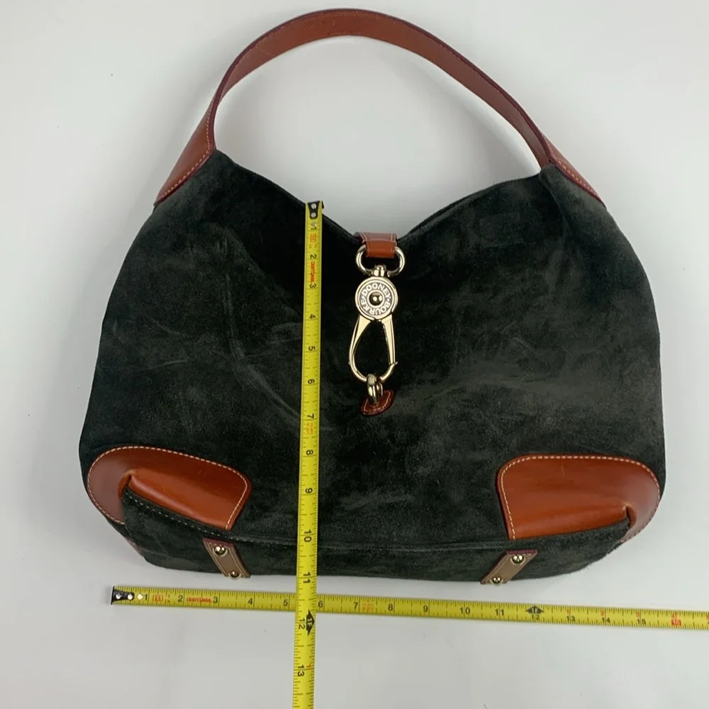 Dooney & Bourke Leather Suede Shoulder Bag Gray Brown Gold Red Lined Pockets - Picture 9 of 16
